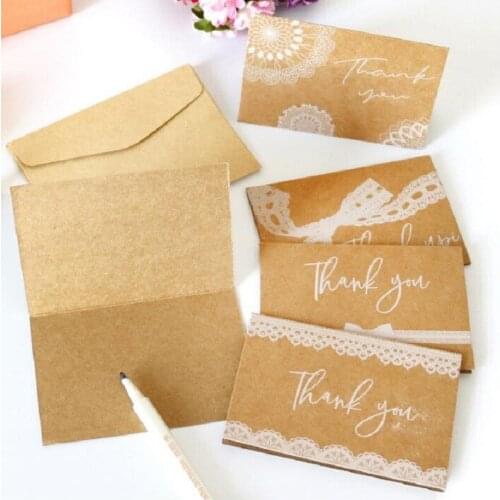 1pack Kraft Gift Cards birthday holiday Greeting Cards New Year with Envelope thank you round Stickers