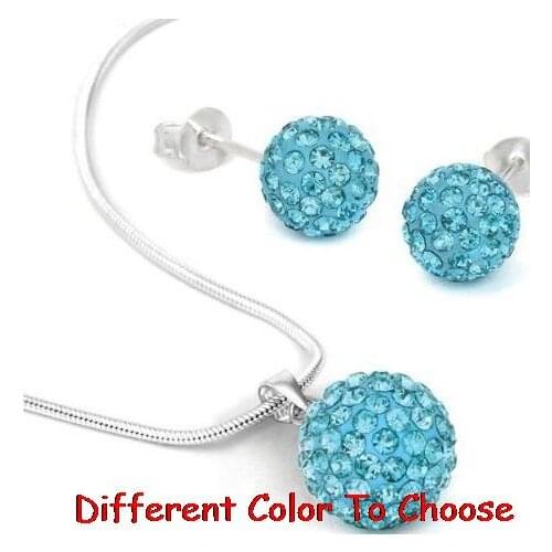 10mm free shipping rhinestone mix ab clay pave bead 16inch Silver Plated snake chain Crystal crystal set earrings Necklace