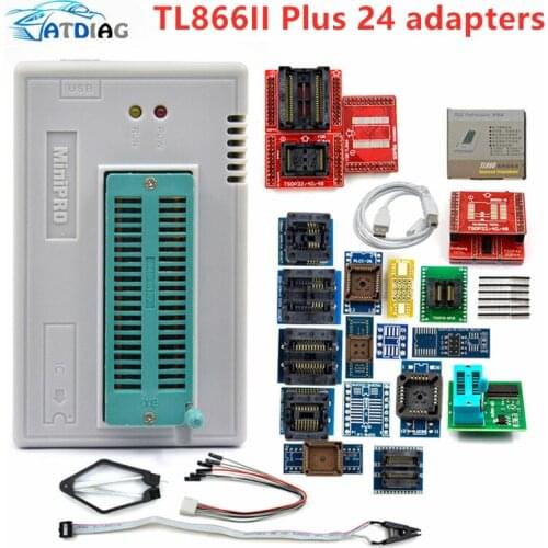 100% Original Newest V10.55 TL866II Plus Universal Minipro Programmer+24 Adapters+Test Clip TL866 PIC Bios High speed Programmer