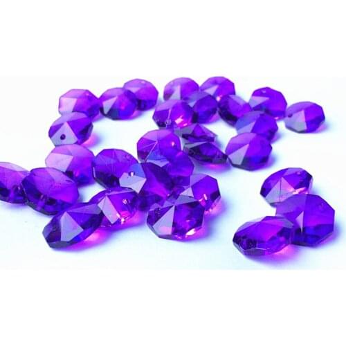 200pcs/lot Dark Purple 14MM Glass Crystal Chandelier Octagon Beads in One Hole Lighting Accessories DIY Curtain Beads Supplies