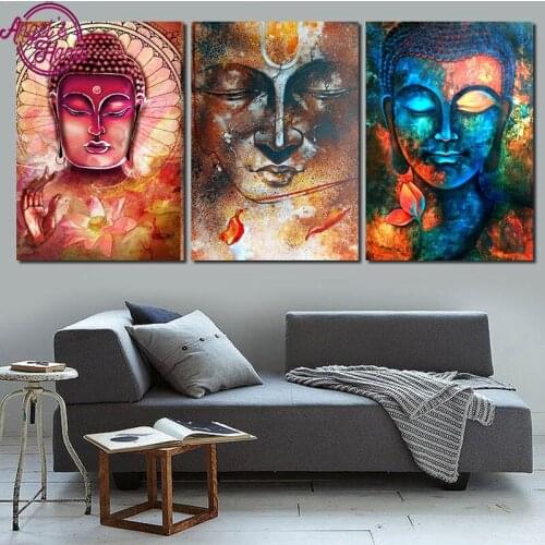 3pc 5D DIY Full Square Diamond Painting Color Buddha Multi-picture Combination 3D Embroidery Mosaic Home Decor