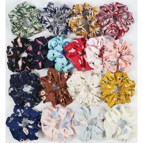 50pcs Floral Flamingo Solid Houndstooth Design Women Hair Tie Accessories Scrunchie Ponytail Hair Holder Rope scrunchy FJ3351