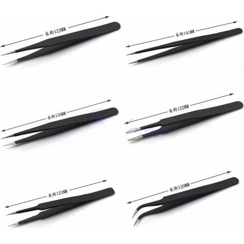 6Pcs Stainless Steel Anti-Static Tweezers Set Elctronic Repair Tools Handmade Tool Kits Tweezer