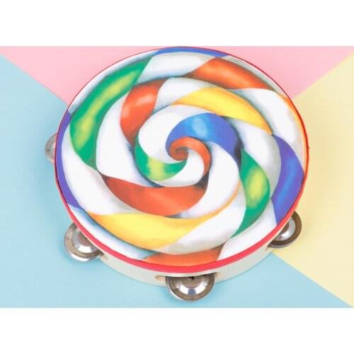 8 Inch PVC Lollipop Tambourine Drum Round Percussion Colorful Hand Drum for Children