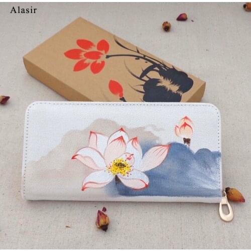 Alasir Original Chinese Style Lotus Wallets Women Purses Clutch Bag Designer National Elegant Retro Flowers Money Bag