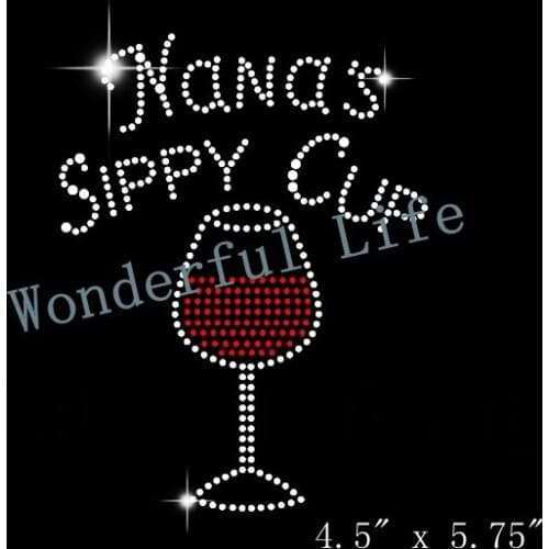 Free shipping RHINESTONE IRON ON HEAT TRANSFER NANAS SIPPY CUP DIY BLING