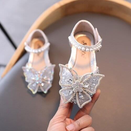 Kids Shoes For Girls Princess Fashion Casual Glitter Children Sandals Baby Girls Shoes Big Butterfly Knot Party Soft Non-slip