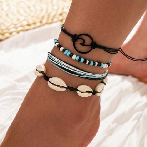 Hand Beaded Waves Multi - Layer Anklets for Women Foot Jewelry Summer Beach Barefoot Bracelet Ankle Shell Bohemian Accessories