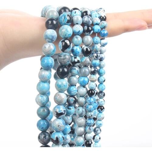 Natural Stone Beads Sky Blue Fire Agates Round Loose Spacer Beads for Jewelry Making Bracelets Necklace DIY Accessories 6/8/10MM