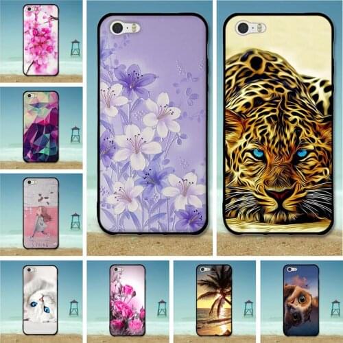 For iphone SE Printed Cartoon Silicone TPU Cover For Apple iPhone 5 5s 5G SE 4.0" Phone Case Soft Silicon Flower Protective Bag