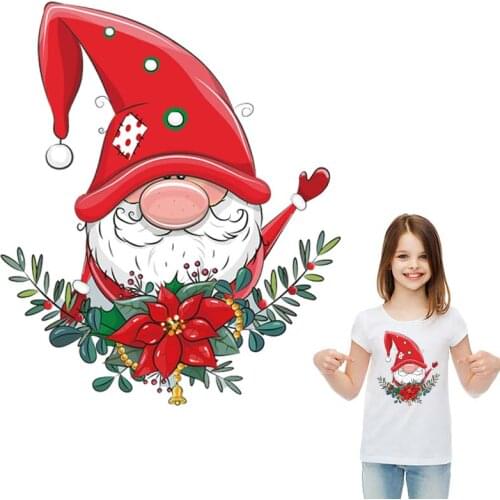 Flower Clothes Stickers Santa Claus New Fashion Washable Diy Heat Transfer T-Shirt Jeans Decoration Patches For Clothing