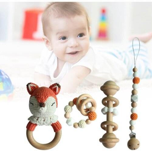 Baby Pacifier Clip Chain Teething Bracelet Crochet Animal Soother Rattle Teether Q1FE
