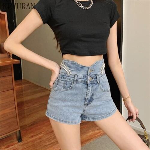 Design Traf Denim Shorts Women Korean Version Flashing Diamond Bead High Waist Slimming Hot Pants Trend Jeans Streetwear шорты