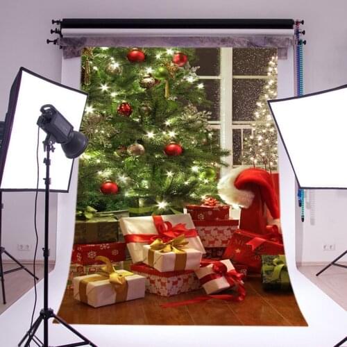Photography Backdrops Christmas Tree & Christmas Gifts Vintage Stripes Wood Floor Seamless Background