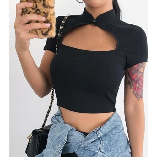 2021 Summer Women T Shirt Short Sleeve Hollow Out Crop Tops Ladies Slim Fit Tee Top Solid Color Vintage Sexy Shirts Female mujer