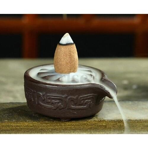 Handmade Ceramic Smoke Backflow Cone Incense Burner Clay Holder Censer