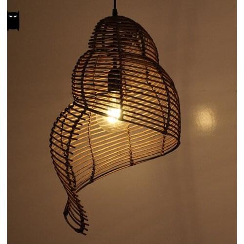 Coffee Natural Wicker Rattan Shade Snail Pendant Light Fixiture Rustic Asian Japanese Style Hanging Lamp Avize Luminaria Design