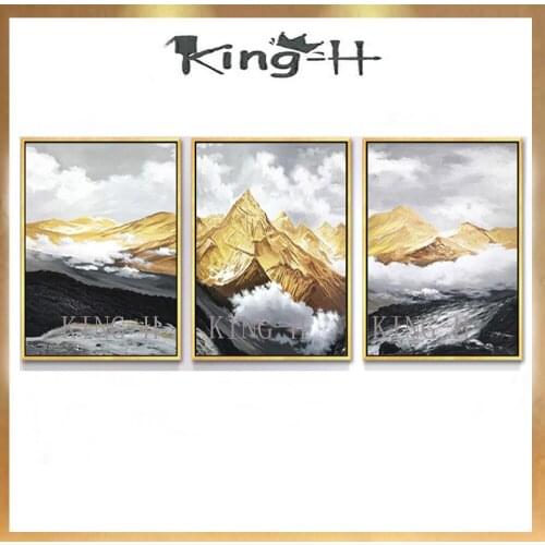 Combination of 3 p gold mountain hand-painted oil painting quality of a material is thick, the sitting room dining-room bedroom