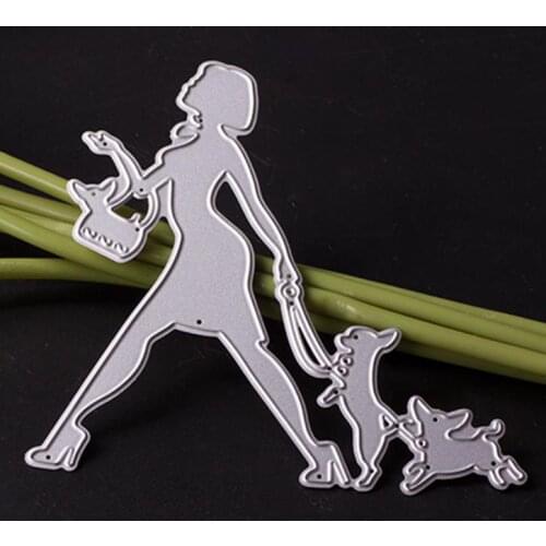 Dog and girl Metal Cutting Dies Stencils Scrapbooking Embossing For DIY Card Craft Photo Album Decor