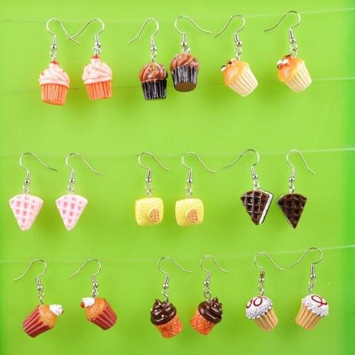 Fashion resin food mousse Dessert cream cake cupcake earrings silver plated drop dangle earrings earing jewelry for girl women