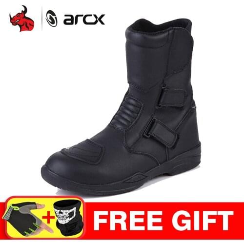 ARCX Motorcycle Boots Men Waterproof Botas Moto Genuine Cow Leather Moto Boots Motocross Boots Motorcycle Racing Mid-Calf Shoes