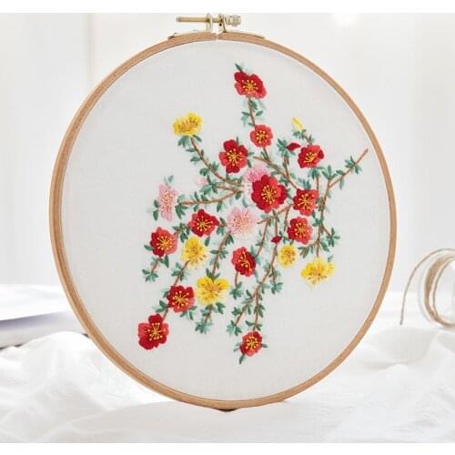 Colorful Flower DIY Embroidery Kit With Hoop Printed Patterns Needlework Cross Stitch Set Sewing Art Painting Wall Home Decor