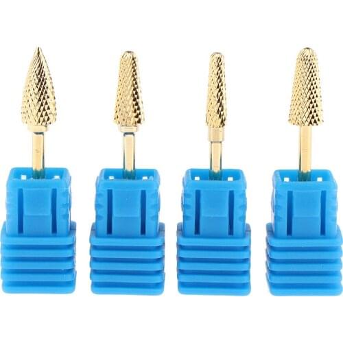 4Pcs Gold Tungsten Nail Drill Bit Set Professional Electric Manicure Machine Polishing Head Tools 3/32