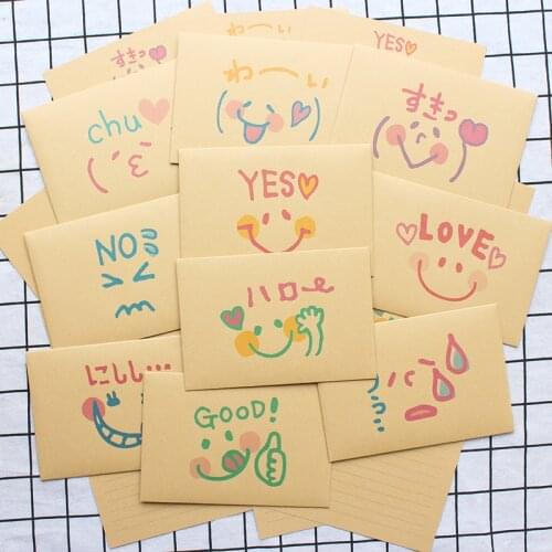 5 Kawaii Brown Kids Painting Letter Envelope Set Creative Cute Cartoon Face Kraft Paper Color Invitation Message Stationery Gift