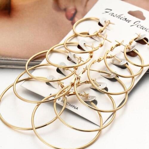 6 Pairs Hoop Earrings Set Big Circle Earring Fashion Jewelry For Women Girls Steampunk Ear Clip Korean Earrings Punk Brinco Gift