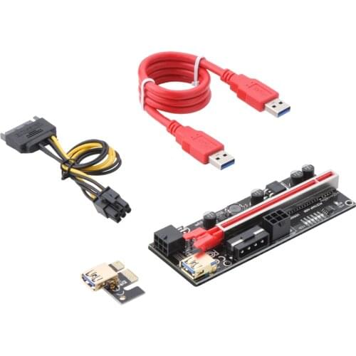 Newest VER010 USB3.0 PCI-E Riser VER 010S PLUS PCI Express 1X 4x 8x 16x Extender pcie Riser Adapter SATA 15Pin to 6Pin Power