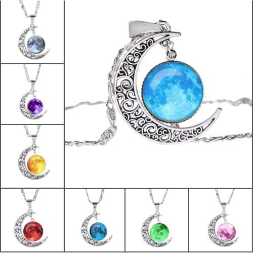 New Arrival Glowing Jewelry Necklace Handmade Glass Dome Lunar Eclipse Necklace Luminous Silver Color Moon Pendant Jewelry