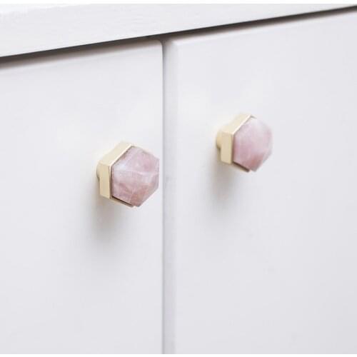 Original design not only brass natural crystal handle Nordic Light luxury cabinet door wardrobe furniture small hexagonal handle