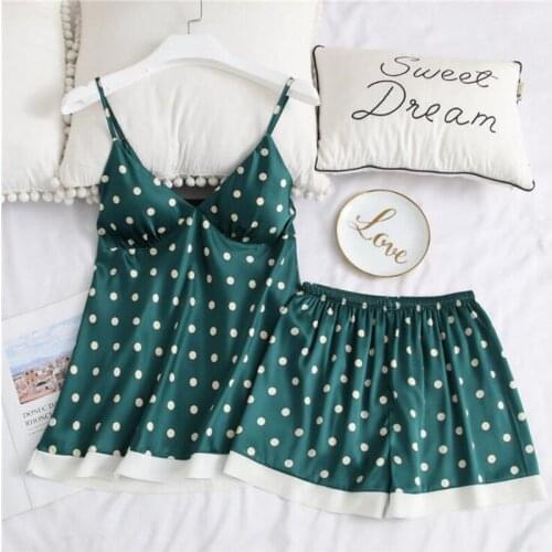 Sexy Spaghetti Strap V-Neck Women Pijamas Fashion Dot Sleeveless Sleepwear Summer Lady Short Pants Night Clothes Thin Style New