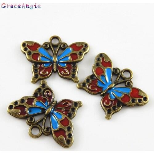 GraceAngie 10PCS Zinc Alloy Enamel Charms Colorful Butterfly Suspension Pendant For Jewelry Making Earring Necklace Accessory