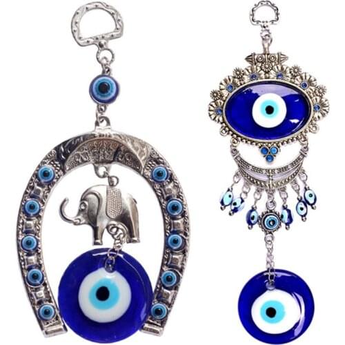Wind Chimes Blue Demon Eye Pendants Home Wall Hanging Decor Blessing Protection Gift Blue Rhinestone for Home Decor Car Pendant