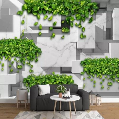Custom 3D Photo Wallpaper Green Leaf Modern 3D Abstract Geometric Lattice Mural Living Room Bedroom Home Decor Art Wall Painting
