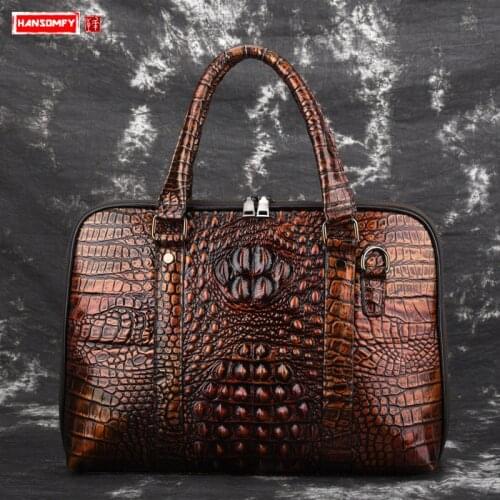 2021 Crocodile Leather Mens Handbags Retro Business Male Briefcase Genuine Leather Mens Fashion Laptop Shoulder Messenger Bags