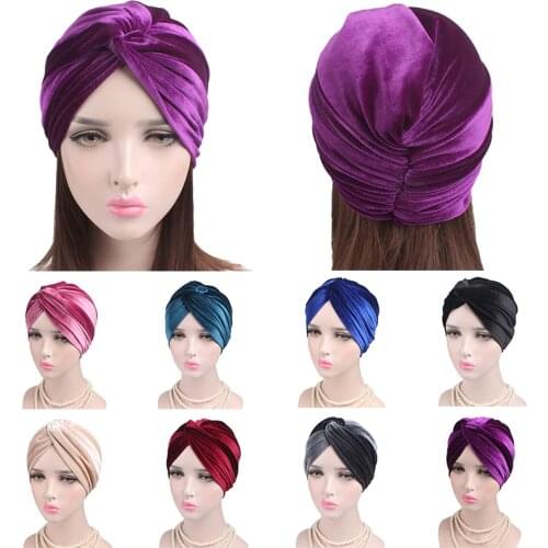 2020 New Women Velvet Turban Hat Headband Muslim Hijab Caps Female Soft Bandana Headband Hijabs Head Wrap Hair Accessories