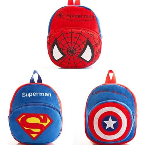 22cm Marvel Avengers Plush Backpack Spiderman Iron Man Superman Batman Captain America Childrens Backpack Kids Baby School Bag
