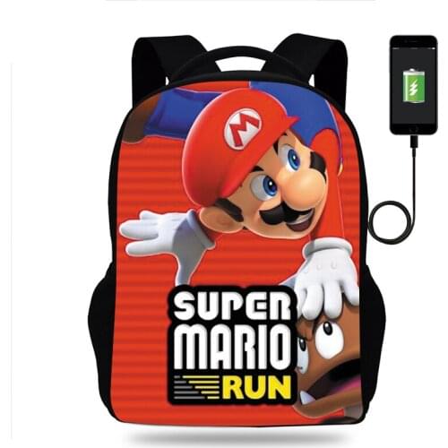 USB Backpack School Bags Super Mario Smash Bros Mochila Travel Bags Laptop Chain Backpack Headphone USB Port