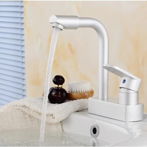 Bathroom faucet Space aluminum double hole basin faucet mixer taps Hot and cold wash basin rotating faucet torneira Sink faucet