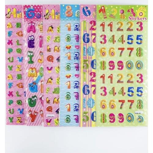 Random 3 Sheets/Set Number Letter Stickers Kids Digital Alphabet Cognition Educational Sticker Toys