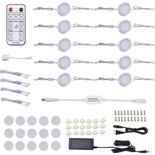 LED Linkable Under Cabinet Lighting Kit 10 Pack wireless RF Timer remote Dimmable Lights for Counter Kitchen Book Case