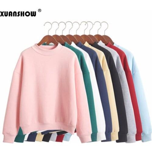 XUANSHOW 2018 Women Sweatshirt Pullover Clothes Candy Colors Autumn Winter Casual Female Fleece Loose Coat Plus Size XXL Moletom