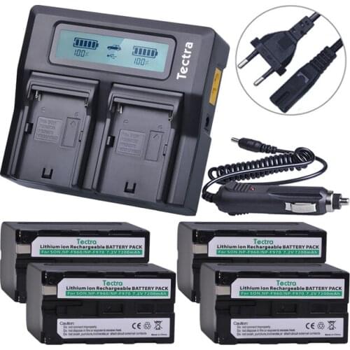 Tectra 7200mAh NP-F960 NP-F970 Battery+LCD Rapid Dual Charger for sony F960 F550 F570 F750 F770 MC1500C 190P 198P F950 HD1000C