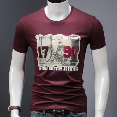 Dark Red Graphic T Shirts Men Cotton Stretch Tshirt Short Sleeve Tops Tees Casual Slim Fit T-Shirt Summer New Size S-4XL