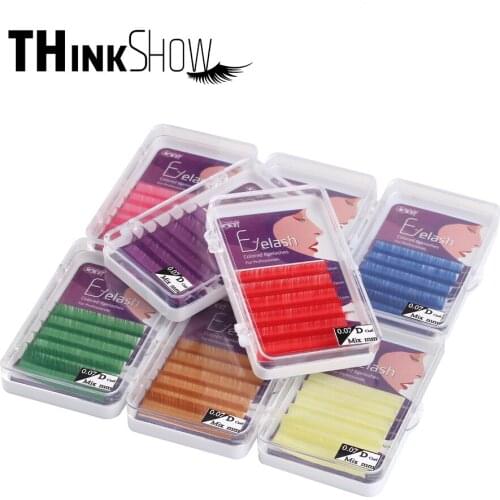 THINKSHOW Colorful Eyelash Extension 0.07mm C/D Curl 9-14mm Mix Easy Fan Volume Lashes 6 Rows Self Fanning Lash Extensions