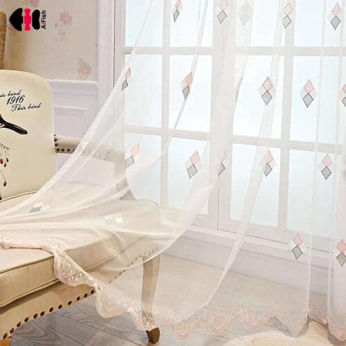 Delicate Embroidered Square Voile Curtain for Living Room Pastoral Rural French Window Drapes Panel M109C
