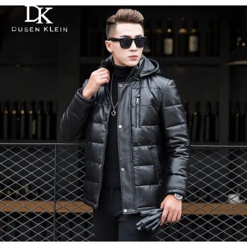 Trench coat men Winter Down leather jackets Dusen Klein Brand Desinger Hooded Genuine Leather Sheepskin Outerwear 5XL 71D117B
