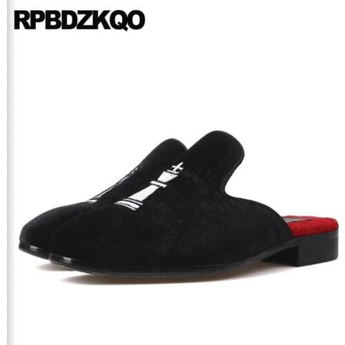 Mules Square Toe European Embroidery Sandals Velvet Casual Shoes Men 47 Runway Brand Luxury Big Size Party Black Summer 11 Nice